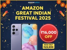 Amazon great Indian festival 2025: Samsung Galaxy A55 5G पर ₹16,000 की महाबचत, अब तक की सबसे कम कीमत! Amazon great Indian festival 2025